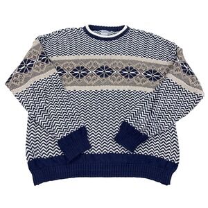 Vintage Grandpa Sweater‎ Men Large Blue Heavy Knit Geometric Nordic USA 80s 90s